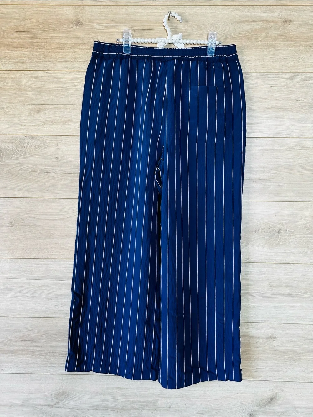 Maeve Navy and White Striped Wide-Leg Pants